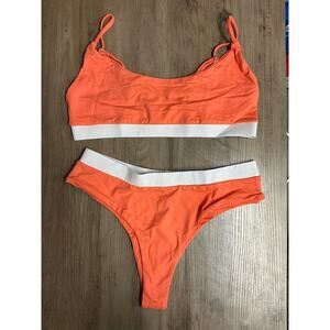 by Cassandre Colorblock Bikini Set Coral/White Size S